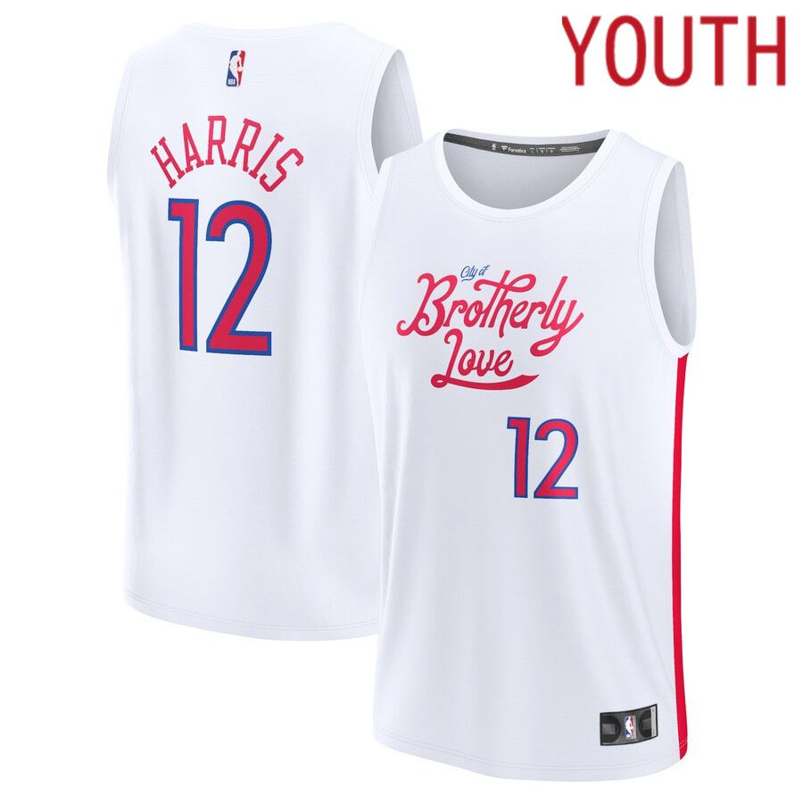 Youth Philadelphia 76ers #12 Tobias Harris Fanatics Branded White City Edition 2022-23 Fastbreak NBA Jersey